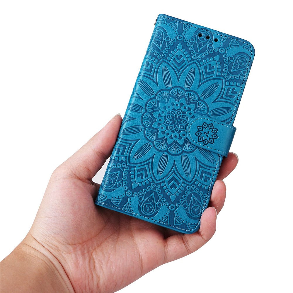 For iPhone 14 Pro Max 6.7 inch PU Leather Sunflower Imprinting Protective Case Flip Stand Wallet Mobile Phone Cover with Strap