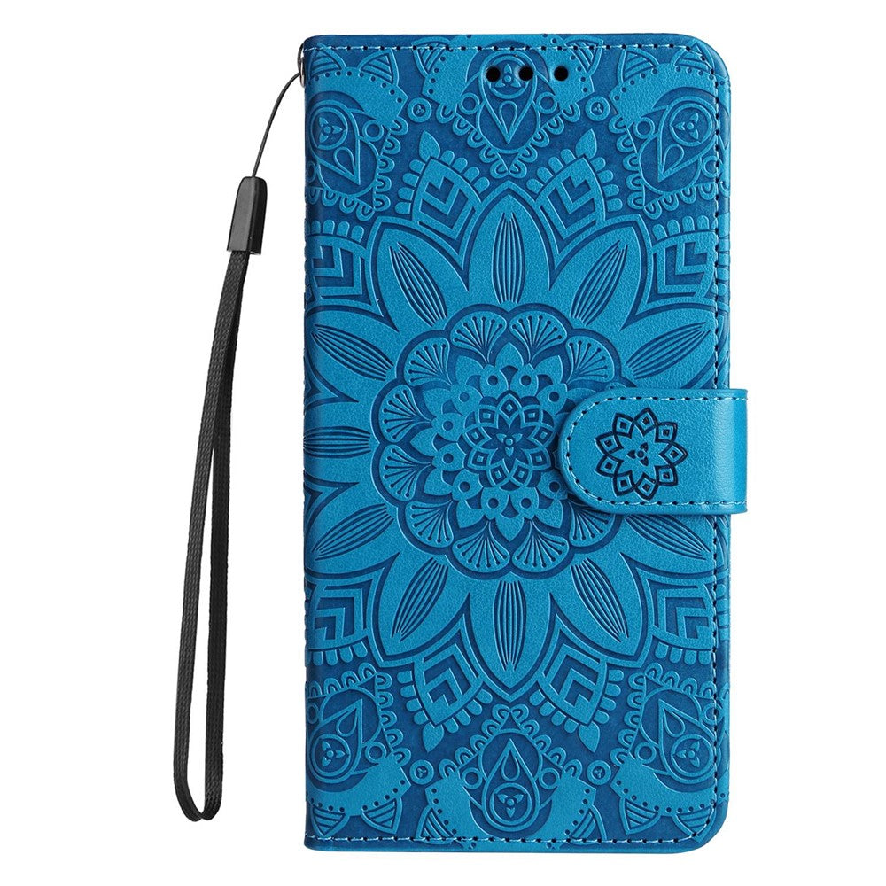 For iPhone 14 Pro Max 6.7 inch PU Leather Sunflower Imprinting Protective Case Flip Stand Wallet Mobile Phone Cover with Strap