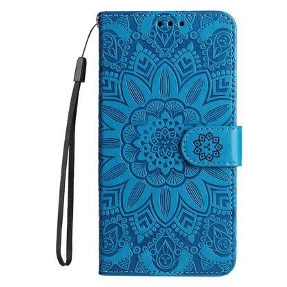 For iPhone 14 Pro Max 6.7 inch PU Leather Sunflower Imprinting Protective Case Flip Stand Wallet Mobile Phone Cover with Strap