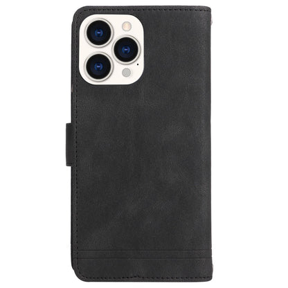 For iPhone 14 Pro Max 6.7 inch Tree Pattern Hardware Stripes Imprinted Skin-touch Wallet Stand Leather Cover Zipper Pocket Protective Case