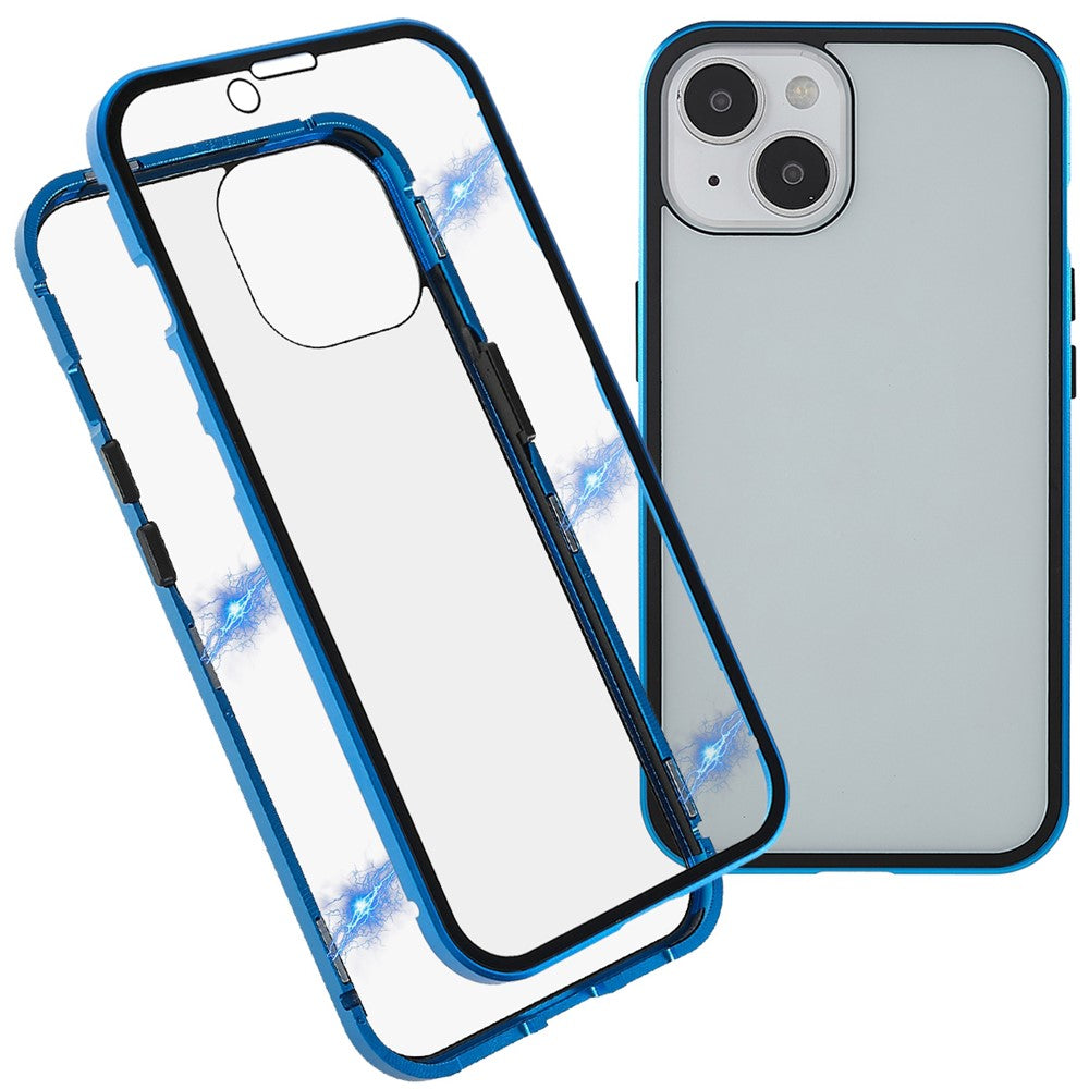 For iPhone 14 Full Body Case Magnetic Tempered Glass Double-Sided Phone Case
