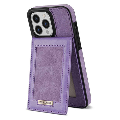 N.BEKUS For iPhone 14 Pro Max 6.7 inch Cell Phone Shell RFID Blocking Vertical Card Holder Kickstand PU Leather+TPU Phone Case