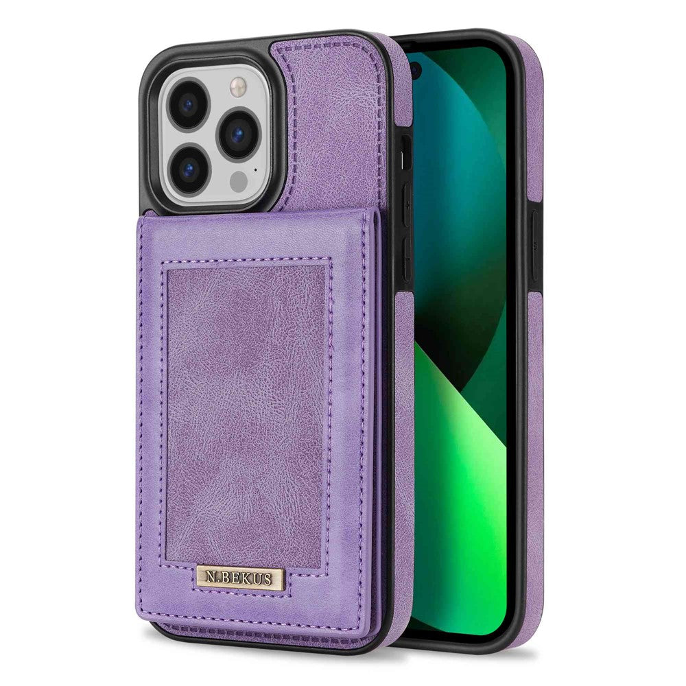 N.BEKUS For iPhone 14 Pro Max 6.7 inch Cell Phone Shell RFID Blocking Vertical Card Holder Kickstand PU Leather+TPU Phone Case