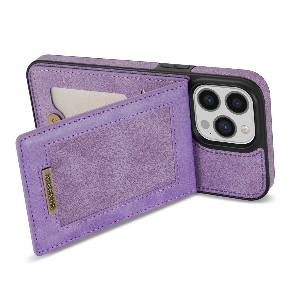 N.BEKUS For iPhone 14 Pro Max 6.7 inch Cell Phone Shell RFID Blocking Vertical Card Holder Kickstand PU Leather+TPU Phone Case