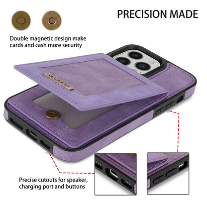N.BEKUS For iPhone 14 Pro Max 6.7 inch Cell Phone Shell RFID Blocking Vertical Card Holder Kickstand PU Leather+TPU Phone Case