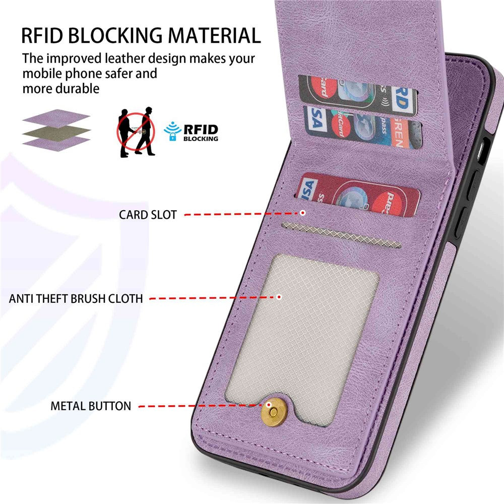 N.BEKUS For iPhone 14 Pro Max 6.7 inch Cell Phone Shell RFID Blocking Vertical Card Holder Kickstand PU Leather+TPU Phone Case