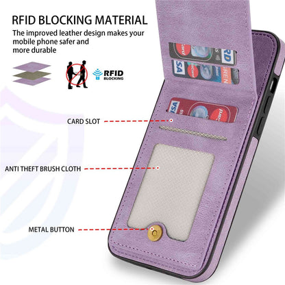 N.BEKUS For iPhone 14 Pro Max 6.7 inch Cell Phone Shell RFID Blocking Vertical Card Holder Kickstand PU Leather+TPU Phone Case