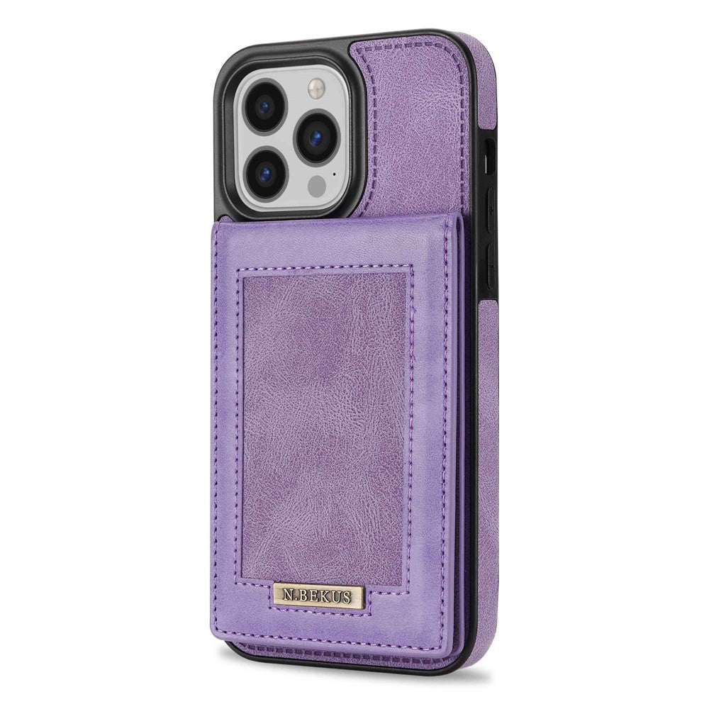 N.BEKUS For iPhone 14 Pro Max 6.7 inch Cell Phone Shell RFID Blocking Vertical Card Holder Kickstand PU Leather+TPU Phone Case