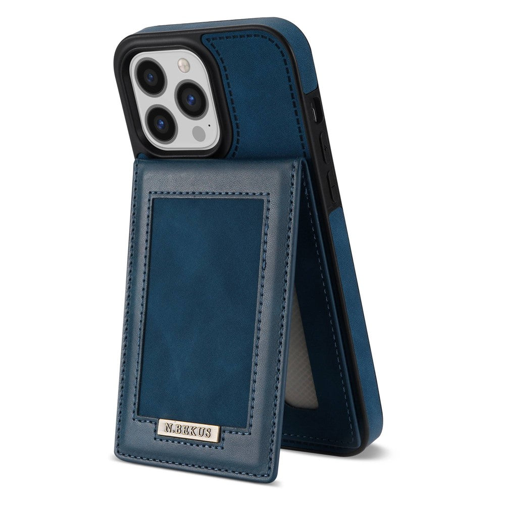 N.BEKUS For iPhone 14 Pro Max 6.7 inch Cell Phone Shell RFID Blocking Vertical Card Holder Kickstand PU Leather+TPU Phone Case