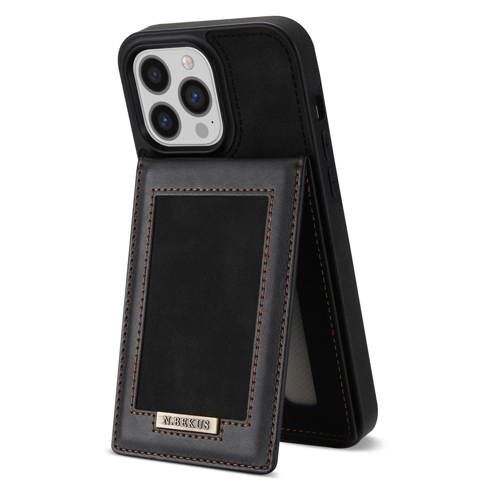 N.BEKUS For iPhone 14 Pro Max 6.7 inch Cell Phone Shell RFID Blocking Vertical Card Holder Kickstand PU Leather+TPU Phone Case