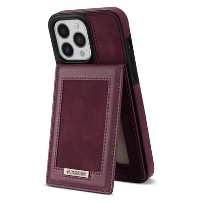 N.BEKUS For iPhone 14 Pro Max 6.7 inch Cell Phone Shell RFID Blocking Vertical Card Holder Kickstand PU Leather+TPU Phone Case