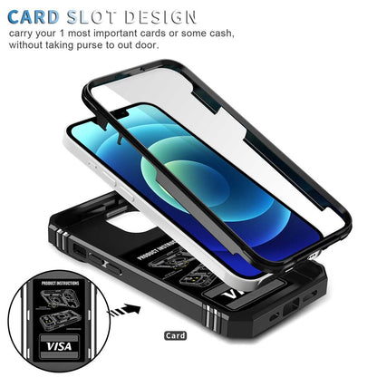 For iPhone 14 Plus Anti-fall PC+TPU Kickstand Function Phone Protector Sliding Camera Lens Cover Design Case with Card Slot