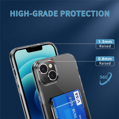 Super Transparent TPU+PC Phone Case for iPhone 14 Plus, Anti-scratch Card Slot Design Cell Phone Back Cover