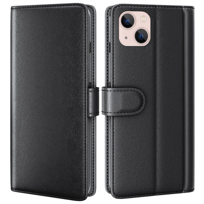 For iPhone 14 Plus Case Genuine Split Leather Phone Cover with Wallet Stand