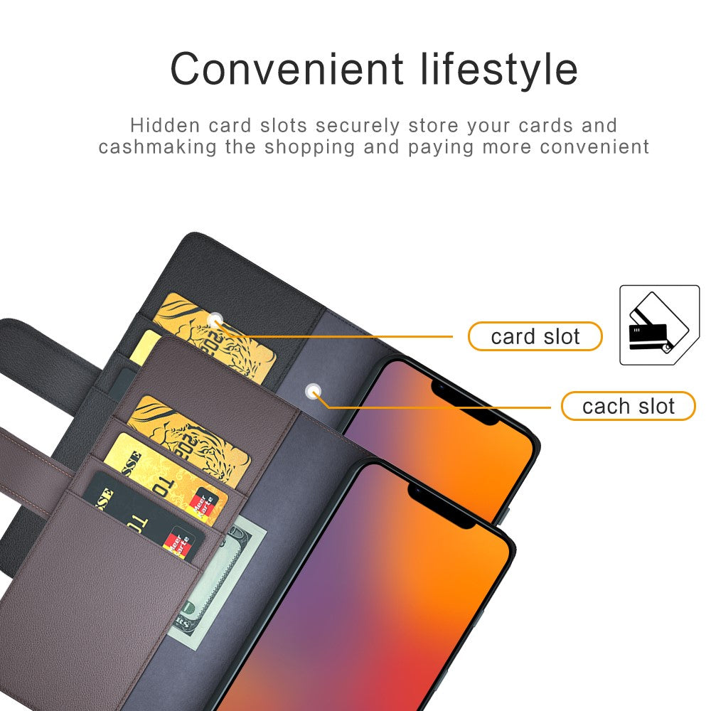 For iPhone 14 Plus Case Genuine Split Leather Phone Cover with Wallet Stand