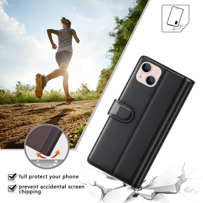 For iPhone 14 Plus Case Genuine Split Leather Phone Cover with Wallet Stand