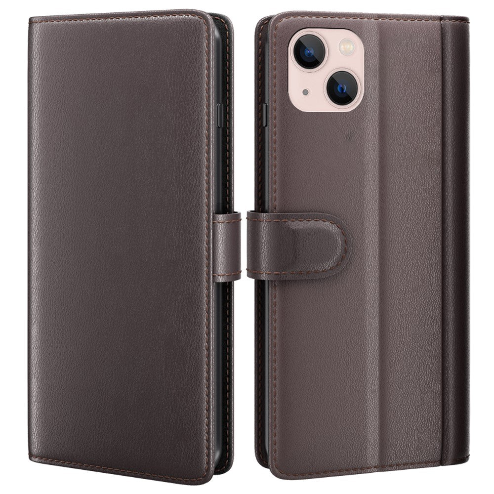 For iPhone 14 Plus Case Genuine Split Leather Phone Cover with Wallet Stand