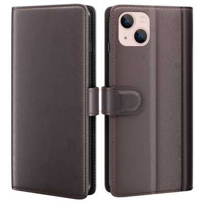 For iPhone 14 Plus Case Genuine Split Leather Phone Cover with Wallet Stand