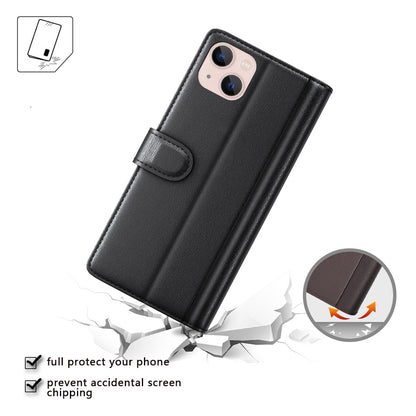 For iPhone 14 Case Genuine Split Leather Phone Cover with Wallet Stand