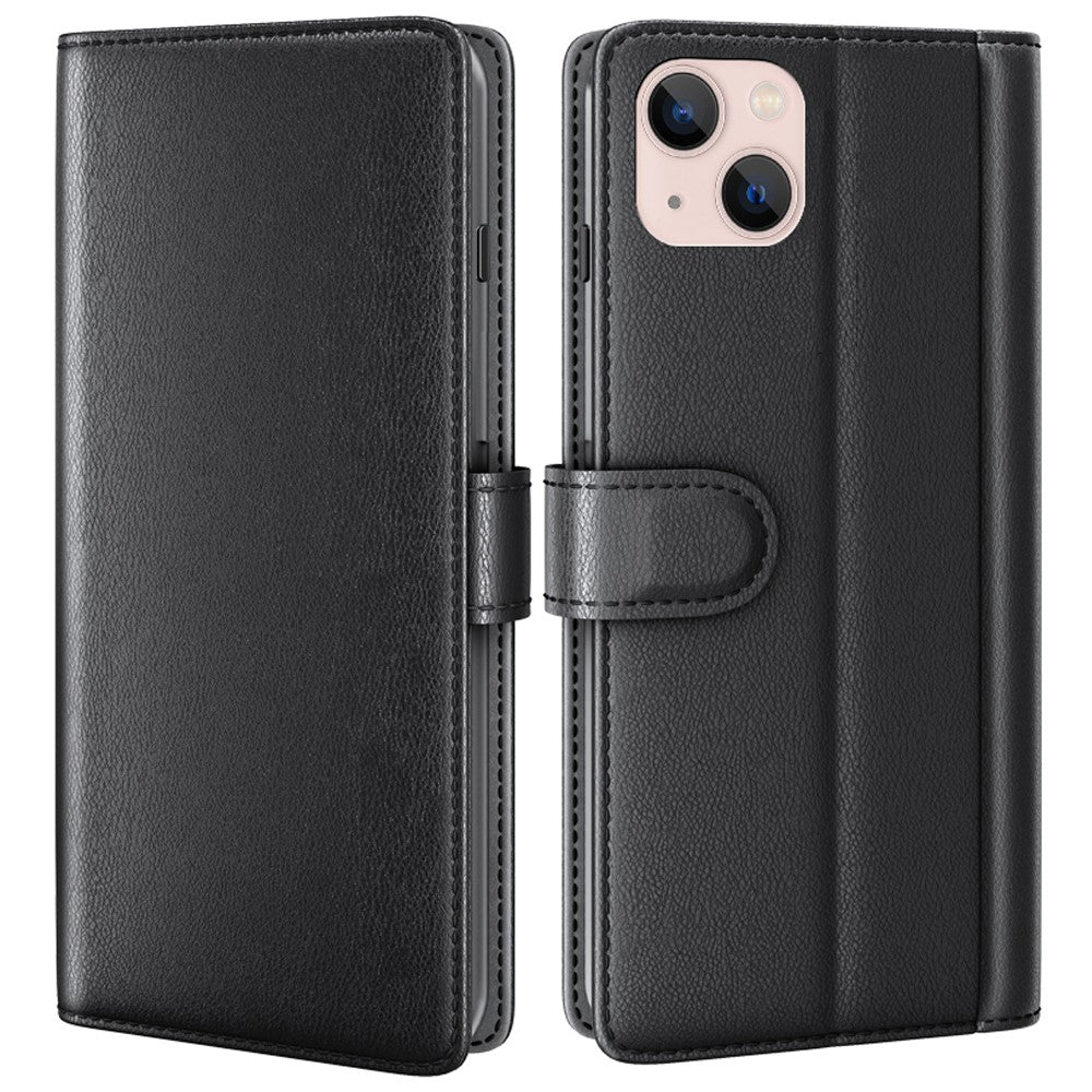 For iPhone 14 Case Genuine Split Leather Phone Cover with Wallet Stand