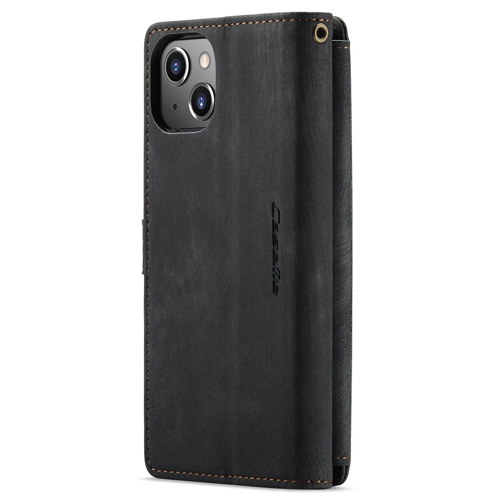 For iPhone 14 Plus Phone Cases with Strap CASEME C30 Zipper Multiple Card Holder PU Leather Cover