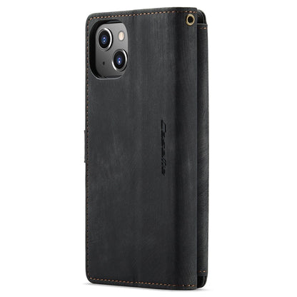For iPhone 14 Plus Phone Cases with Strap CASEME C30 Zipper Multiple Card Holder PU Leather Cover