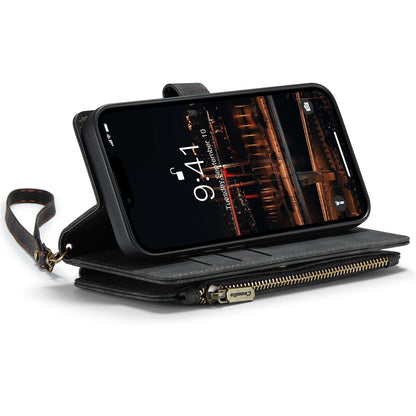 For iPhone 14 Plus Phone Cases with Strap CASEME C30 Zipper Multiple Card Holder PU Leather Cover