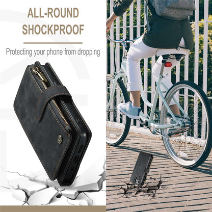 For iPhone 14 Plus Phone Cases with Strap CASEME C30 Zipper Multiple Card Holder PU Leather Cover
