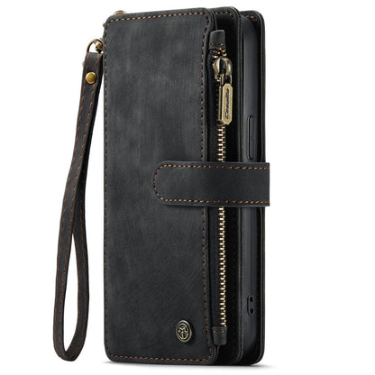 For iPhone 14 Plus Phone Cases with Strap CASEME C30 Zipper Multiple Card Holder PU Leather Cover