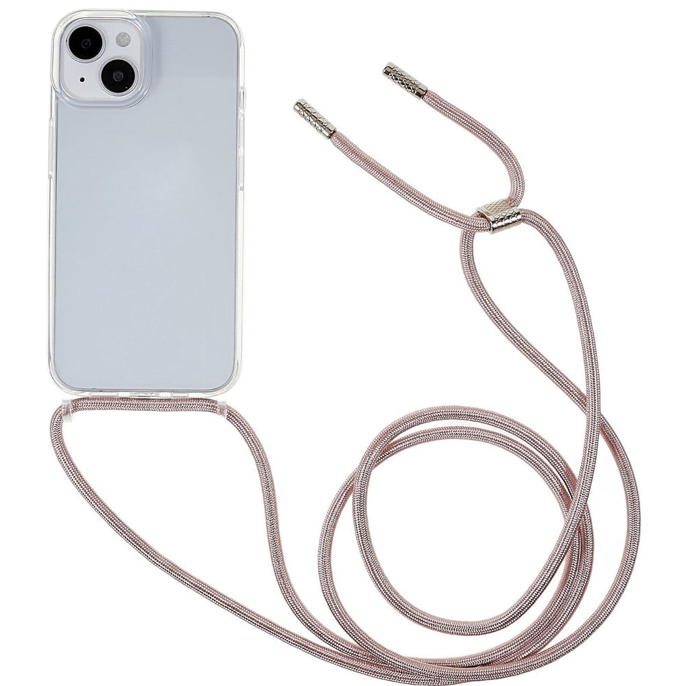 For iPhone 14 6.1 inch TPU+Acrylic Transparent Back Cover Shockproof Phone Case with Adjustable Lanyard