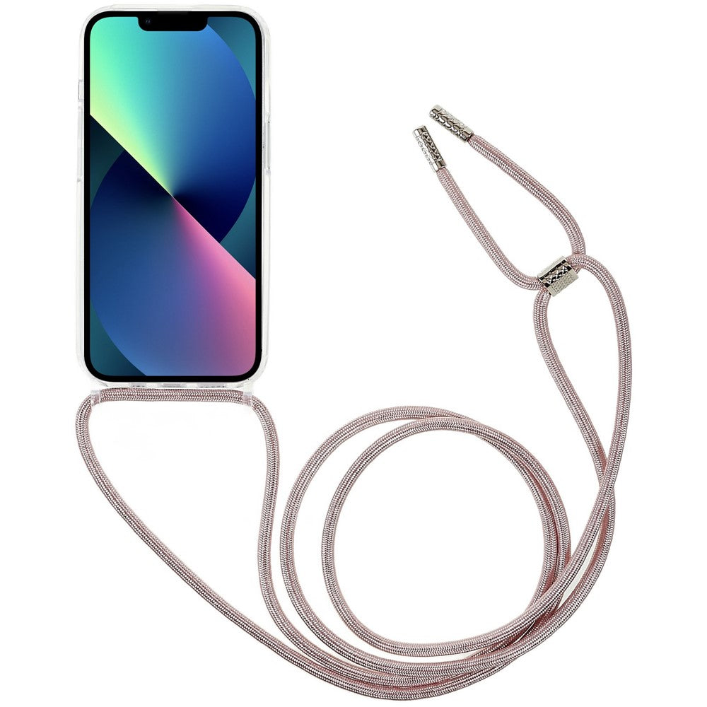 For iPhone 14 6.1 inch TPU+Acrylic Transparent Back Cover Shockproof Phone Case with Adjustable Lanyard