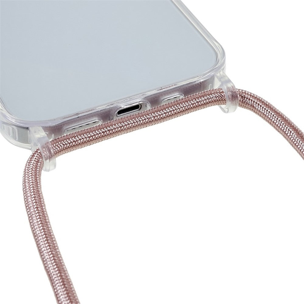 For iPhone 14 6.1 inch TPU+Acrylic Transparent Back Cover Shockproof Phone Case with Adjustable Lanyard