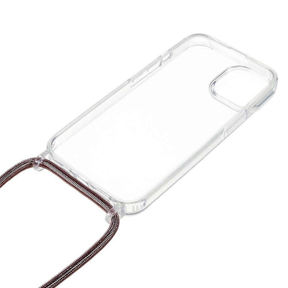 For iPhone 14 6.1 inch TPU+Acrylic Transparent Back Cover Shockproof Phone Case with Adjustable Lanyard
