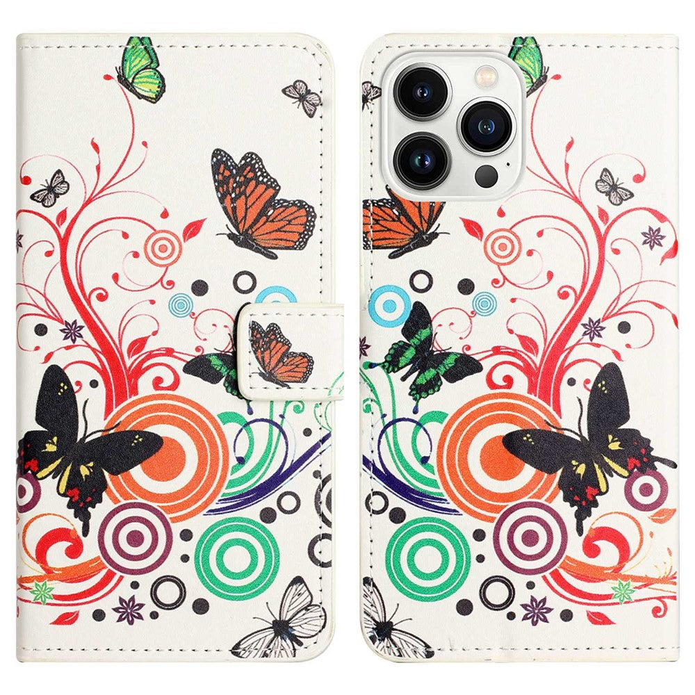 For iPhone 14 Pro Max 6.7 inch Pattern Printing Wallet Case PU Leather Stand Magnetic Closure Folio Flip Cover