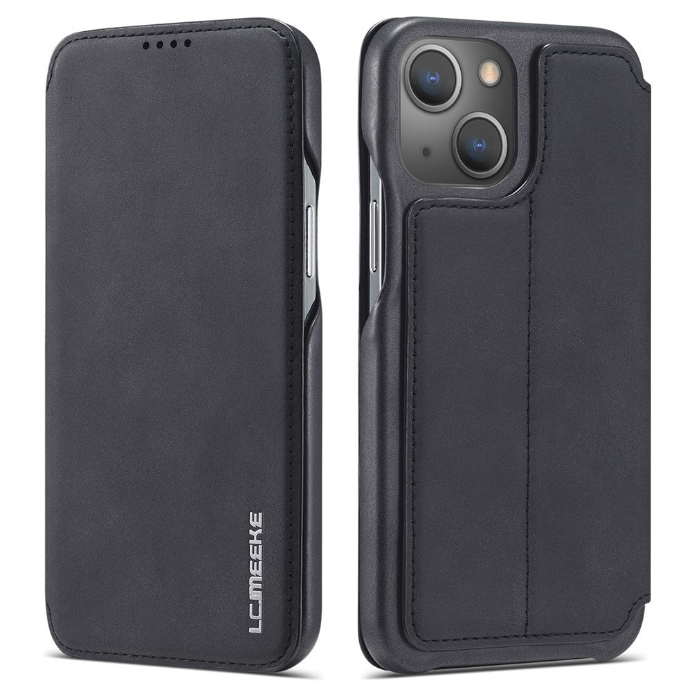 LC.IMEEKE For iPhone 14 6.1 inch Anti-scratch Dustproof Cell Phone Cover PU Leather Stand Phone Case with Card Slot