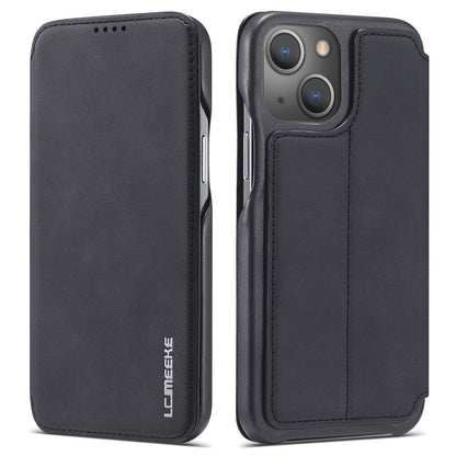LC.IMEEKE For iPhone 14 6.1 inch Anti-scratch Dustproof Cell Phone Cover PU Leather Stand Phone Case with Card Slot