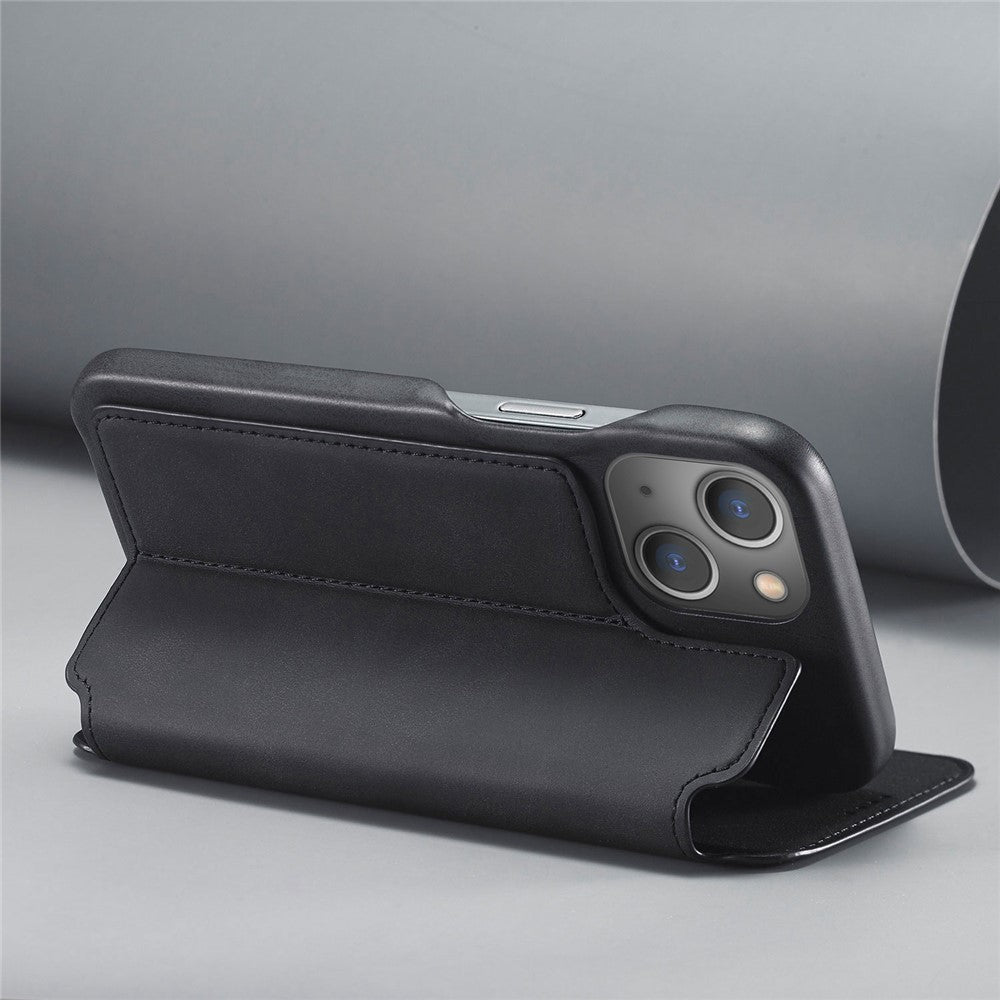 LC.IMEEKE For iPhone 14 6.1 inch Anti-scratch Dustproof Cell Phone Cover PU Leather Stand Phone Case with Card Slot