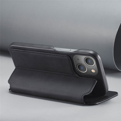 LC.IMEEKE For iPhone 14 6.1 inch Anti-scratch Dustproof Cell Phone Cover PU Leather Stand Phone Case with Card Slot