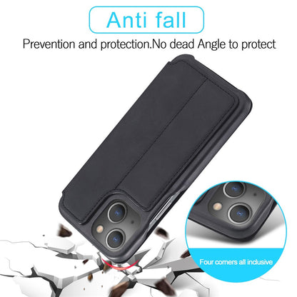 LC.IMEEKE For iPhone 14 6.1 inch Anti-scratch Dustproof Cell Phone Cover PU Leather Stand Phone Case with Card Slot