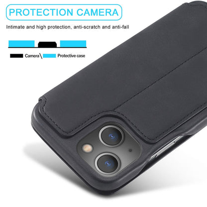 LC.IMEEKE For iPhone 14 6.1 inch Anti-scratch Dustproof Cell Phone Cover PU Leather Stand Phone Case with Card Slot