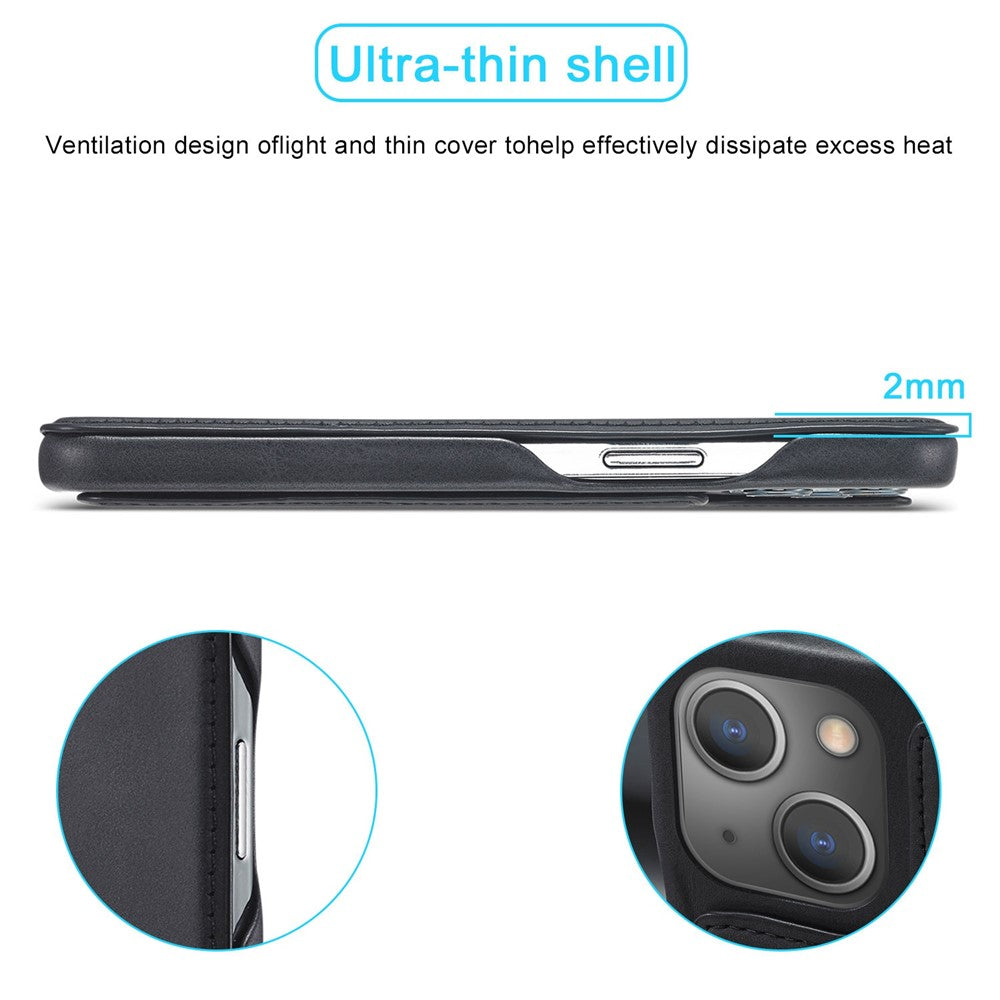 LC.IMEEKE For iPhone 14 6.1 inch Anti-scratch Dustproof Cell Phone Cover PU Leather Stand Phone Case with Card Slot