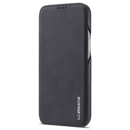 LC.IMEEKE For iPhone 14 6.1 inch Anti-scratch Dustproof Cell Phone Cover PU Leather Stand Phone Case with Card Slot
