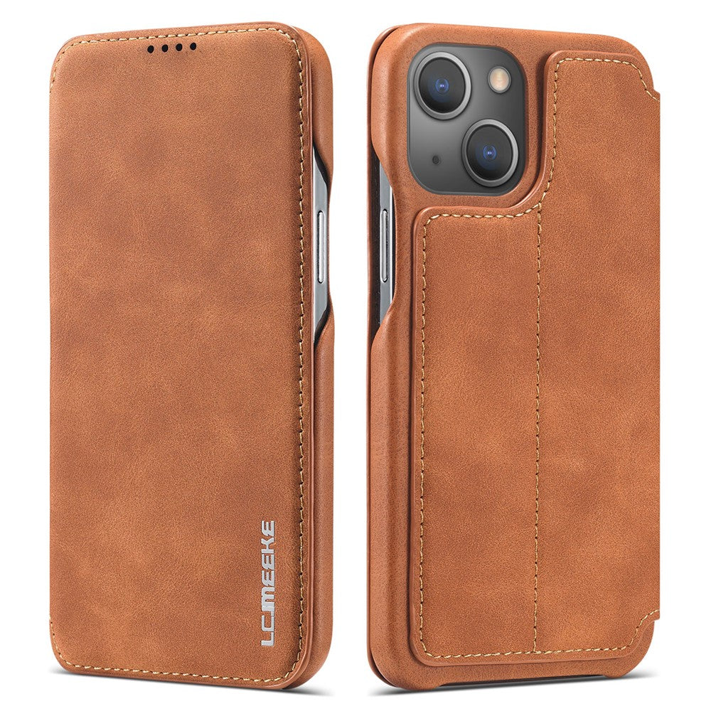 LC.IMEEKE For iPhone 14 6.1 inch Anti-scratch Dustproof Cell Phone Cover PU Leather Stand Phone Case with Card Slot