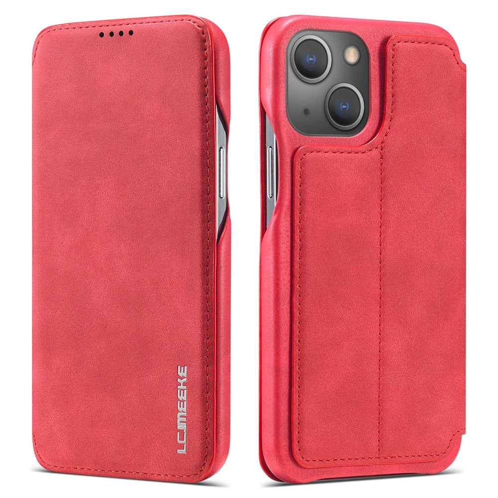 LC.IMEEKE For iPhone 14 6.1 inch Anti-scratch Dustproof Cell Phone Cover PU Leather Stand Phone Case with Card Slot