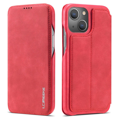 LC.IMEEKE For iPhone 14 6.1 inch Anti-scratch Dustproof Cell Phone Cover PU Leather Stand Phone Case with Card Slot