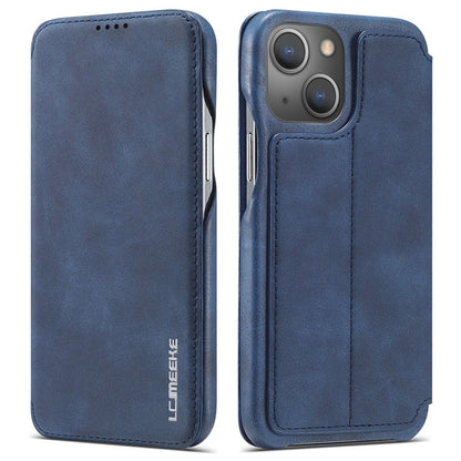 LC.IMEEKE For iPhone 14 6.1 inch Anti-scratch Dustproof Cell Phone Cover PU Leather Stand Phone Case with Card Slot