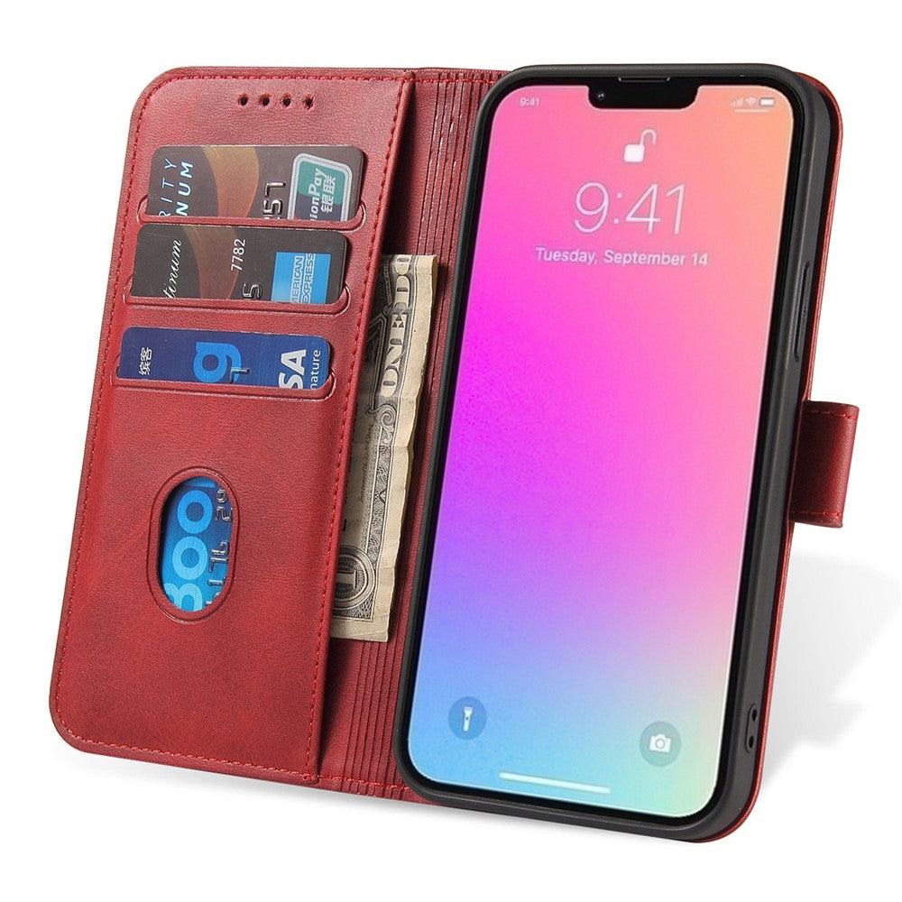 For iPhone 14 6.1 inch Anti-fall Calf Texture Phone Cover PU Leather Mobile Phone Flip Wallet Stand Case with Magnetic Buckle