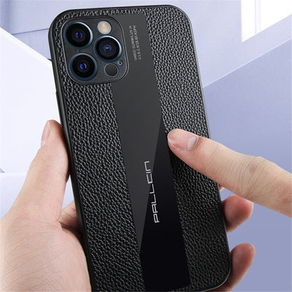 For iPhone 14 Pro Max 6.7 inch Cell Phone Case Litchi Anti-fingerprint Soft Genuine Leather+TPU Back Cover