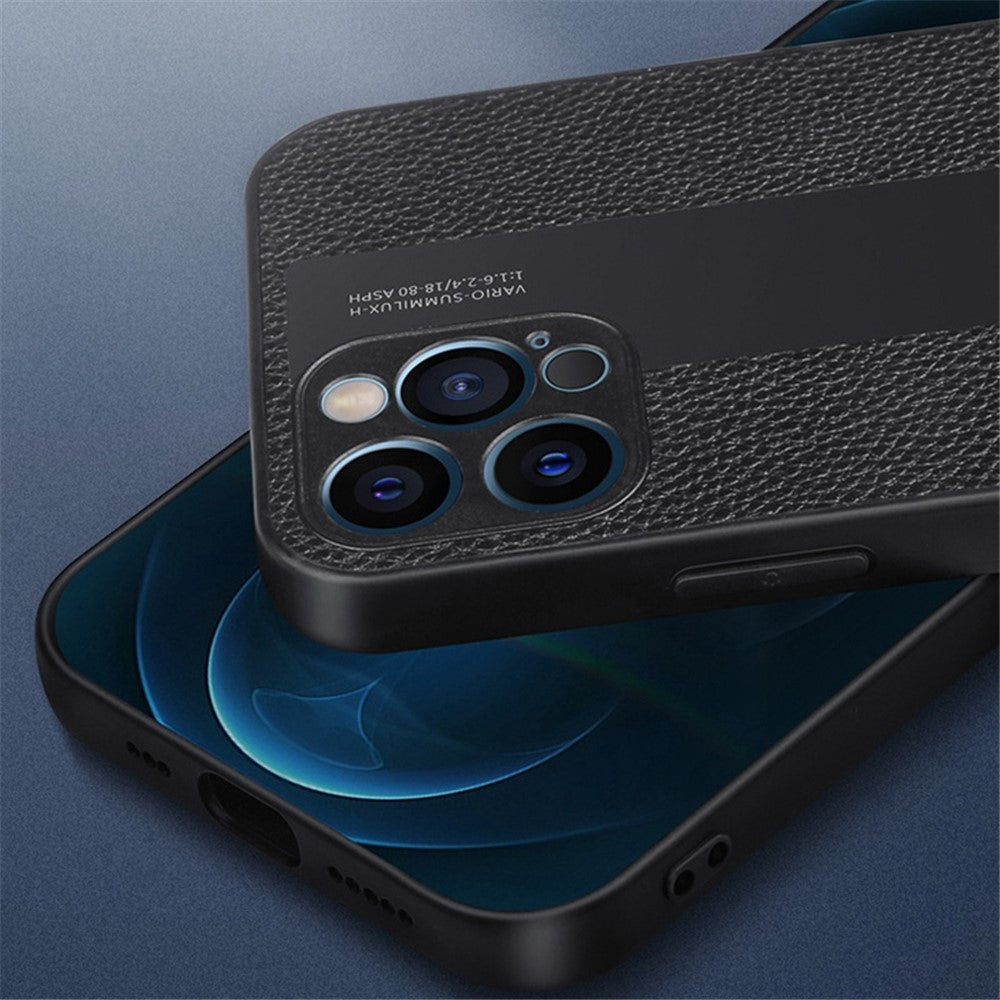 For iPhone 14 Pro Max 6.7 inch Cell Phone Case Litchi Anti-fingerprint Soft Genuine Leather+TPU Back Cover