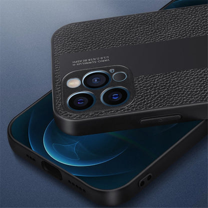 For iPhone 14 Pro Max 6.7 inch Cell Phone Case Litchi Anti-fingerprint Soft Genuine Leather+TPU Back Cover